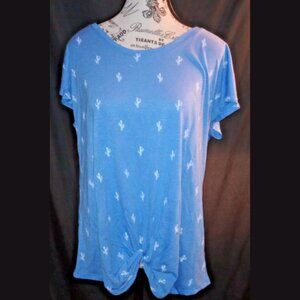 NWT Izod Womens Cactus Print Short Sleeve T-Shirt Blue Large Twist Front